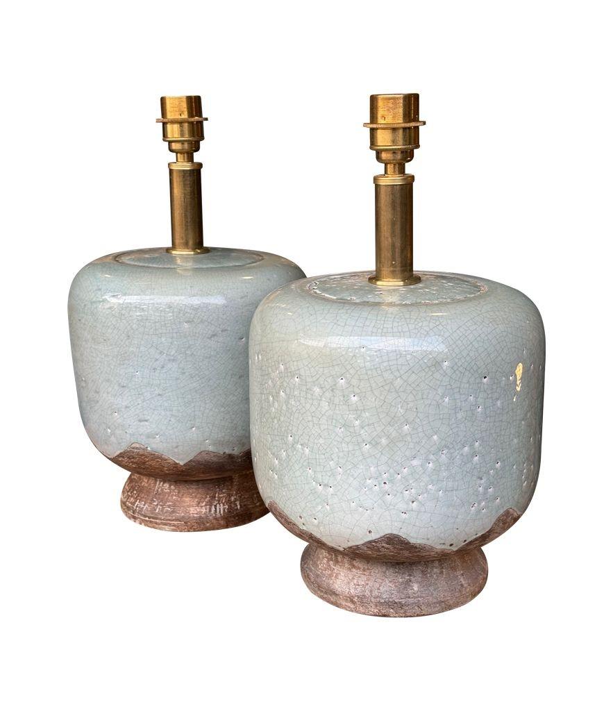 Paire de lampes en céramique émaillée craquelée de style chinoiserie des années 1970 par Ugo Zaccanini en vente 4