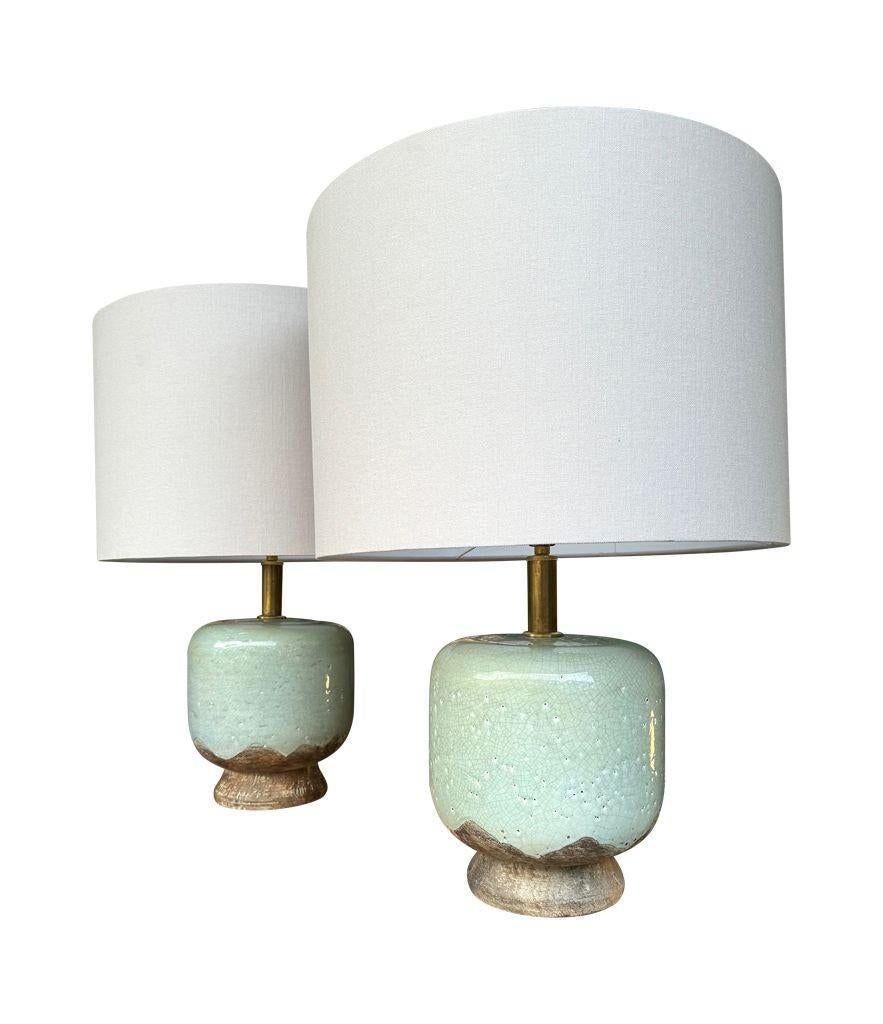 Paire de lampes en céramique émaillée craquelée de style chinoiserie des années 1970 par Ugo Zaccanini en vente 5