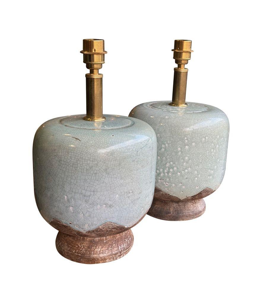 Paire de lampes en céramique émaillée craquelée de style chinoiserie des années 1970 par Ugo Zaccanini en vente 6