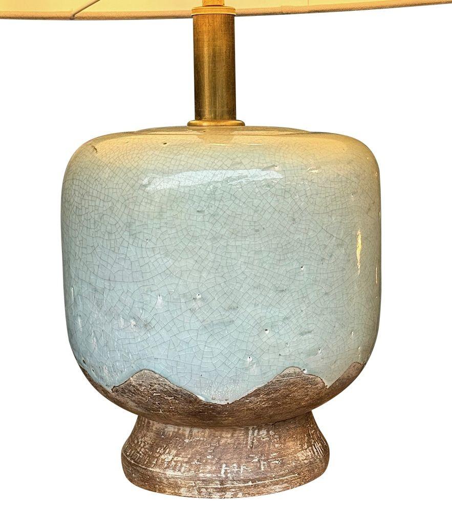 Paire de lampes en céramique émaillée craquelée de style chinoiserie des années 1970 par Ugo Zaccanini Bon état - En vente à London, GB