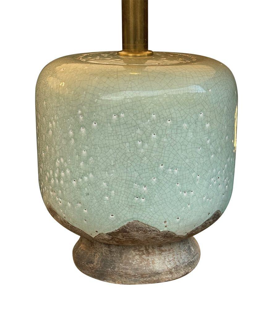 Fin du 20e siècle Paire de lampes en céramique émaillée craquelée de style chinoiserie des années 1970 par Ugo Zaccanini en vente