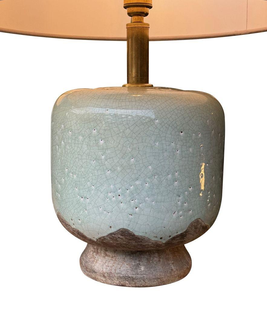 Paire de lampes en céramique émaillée craquelée de style chinoiserie des années 1970 par Ugo Zaccanini en vente 2
