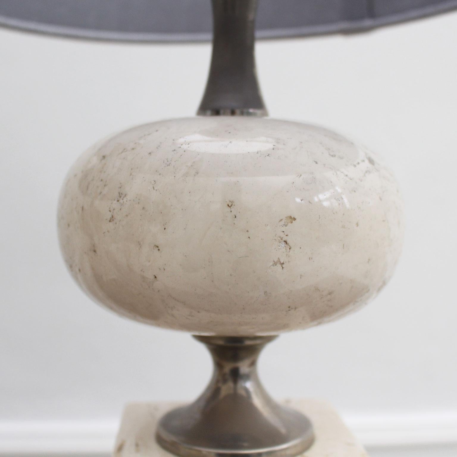 Late 20th Century Pair of 1970s Chrome and Travertine Table Lights by Philippe Barbier