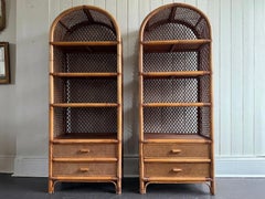 A Pair of 1970's French Bamboo & Rattan Etageres