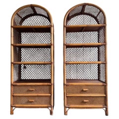 A Pair of 1970's French Bamboo & Rattan Etageres
