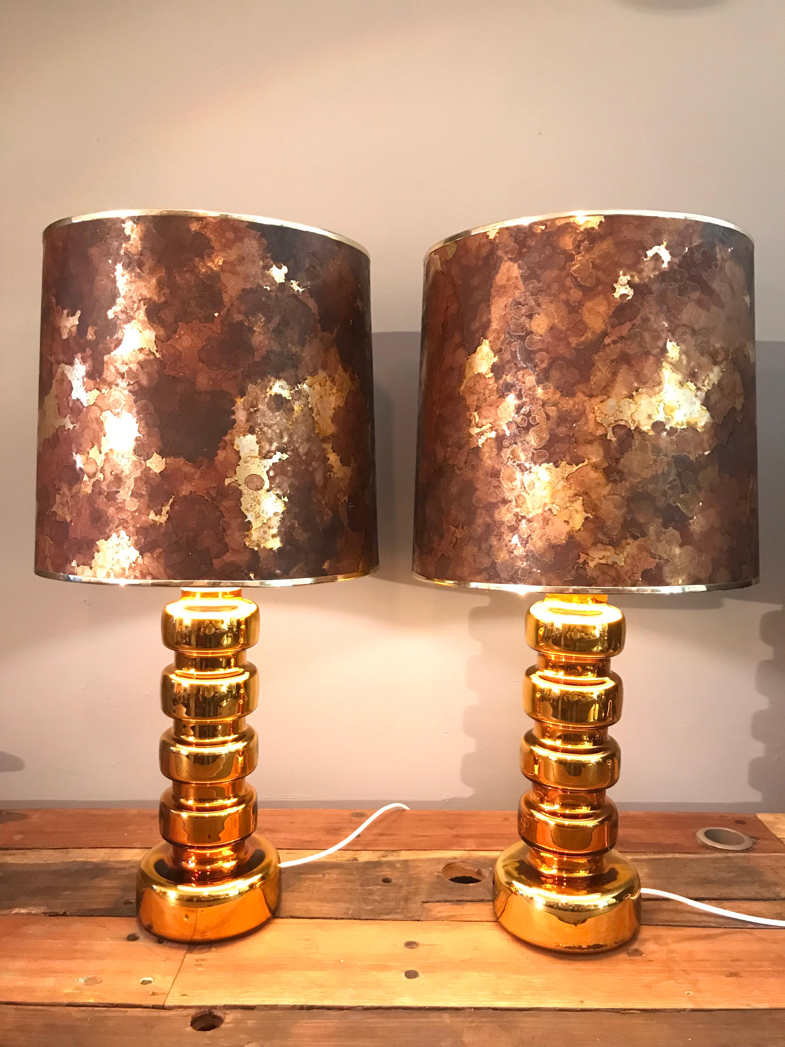 A Pair Of 1970s Gilded Glass Table Lamps  2