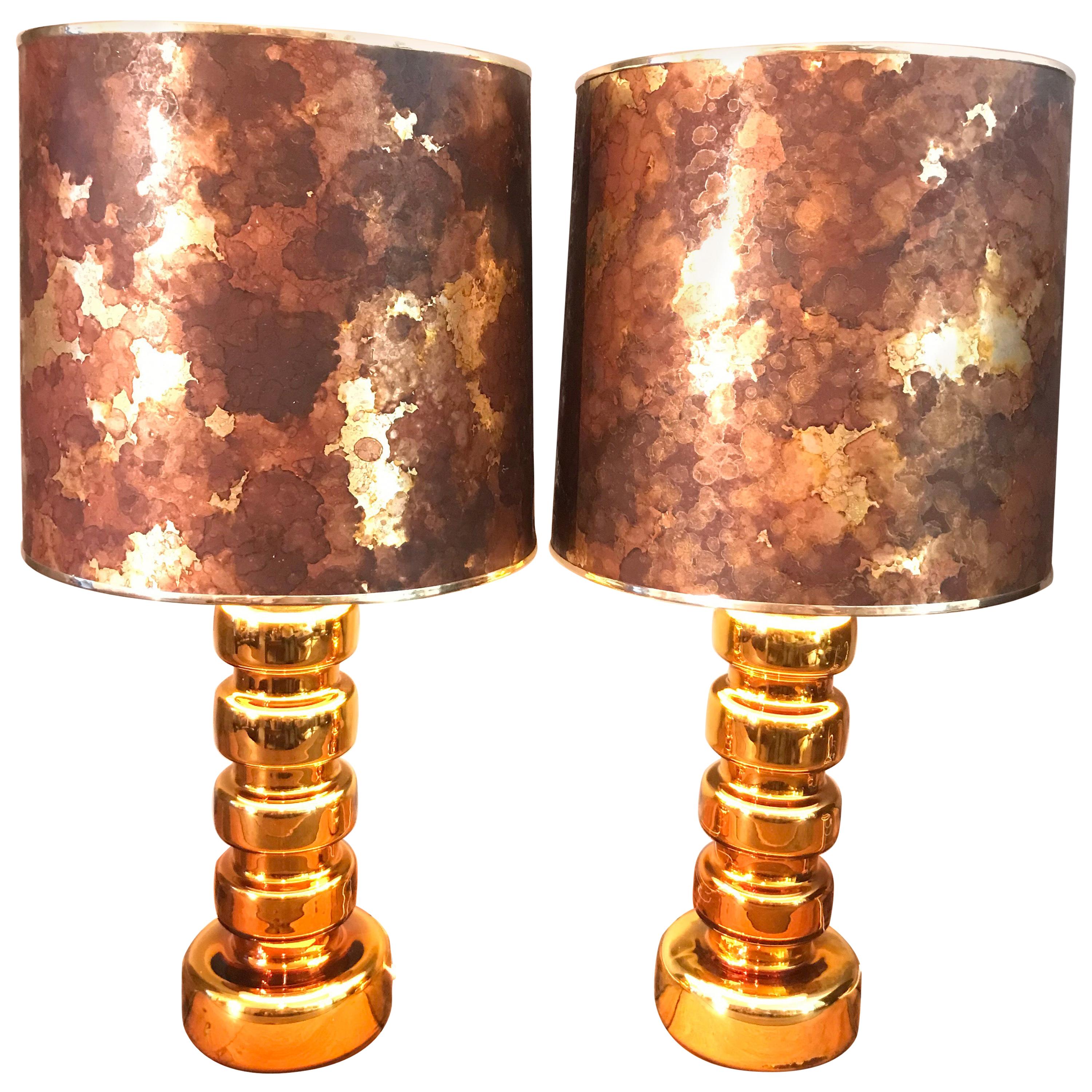 A Pair Of 1970s Gilded Glass Table Lamps 