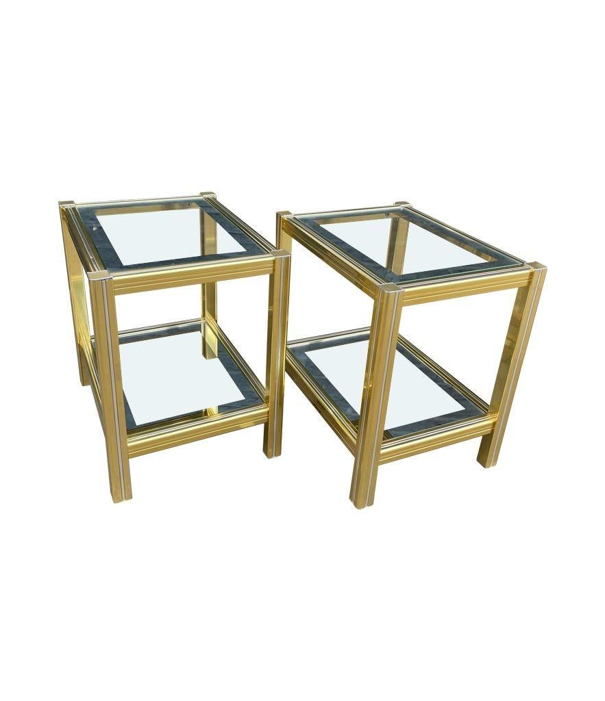 French Pair of 1970s Gilt Metal Side Tables by Pierre Vandel with Orignal Shelves