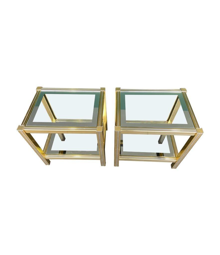 Pair of 1970s Gilt Metal Side Tables by Pierre Vandel with Orignal Shelves In Good Condition In London, GB