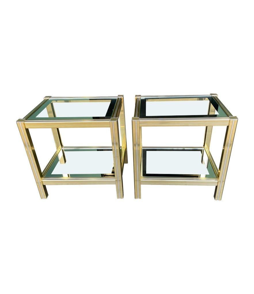 Late 20th Century Pair of 1970s Gilt Metal Side Tables by Pierre Vandel with Orignal Shelves