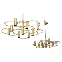 A Pair of 1970's Italian Brass Plated Circle Chandeliers