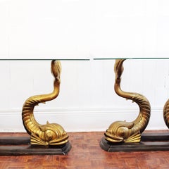 Pair of 1970s Italian Bronze, Brass and Glass Coy Carp Console Tables