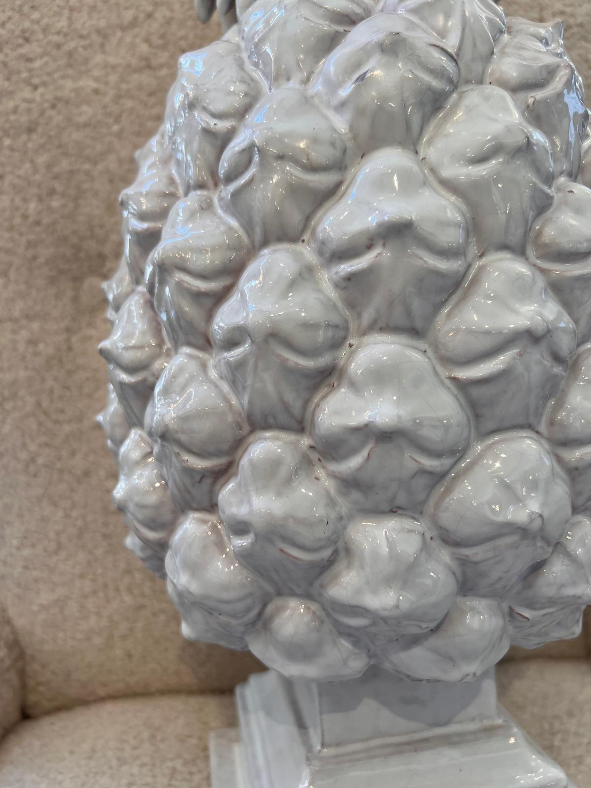 A Pair of 1970's Italian Glazed Ceramic Pineapple Lamps For Sale 4