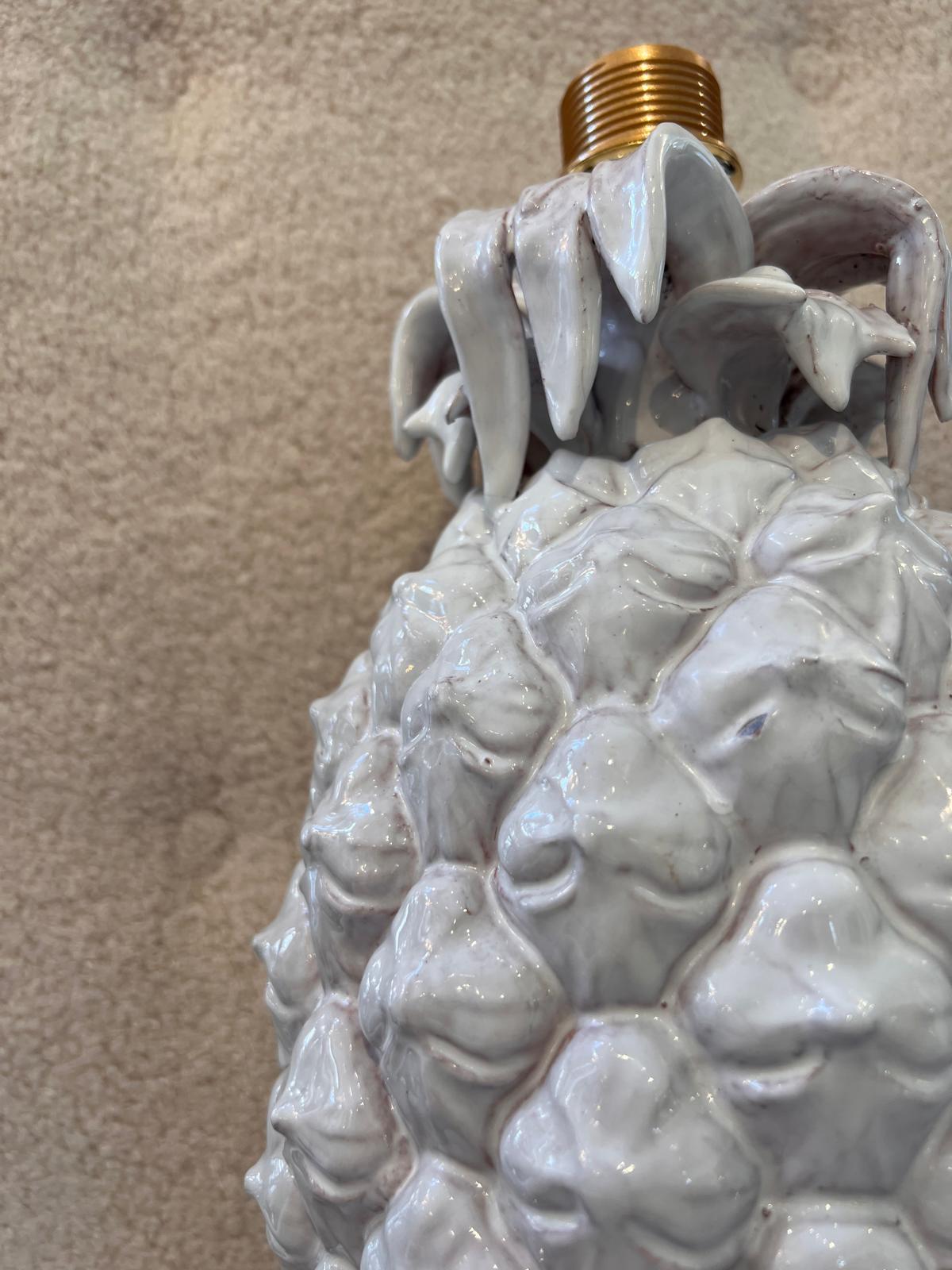 A Pair of 1970's Italian Glazed Ceramic Pineapple Lamps For Sale 5