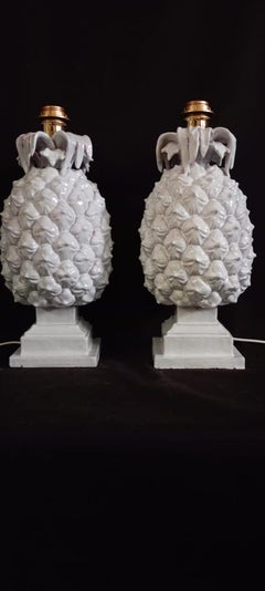 A Pair of 1970's Italian Glazed Ceramic Pineapple Lamps