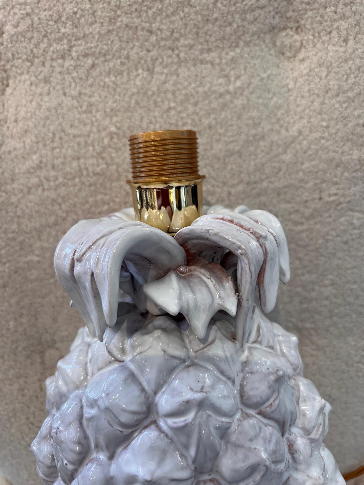 A Pair of 1970's Italian Glazed Ceramic Pineapple Lamps For Sale 2