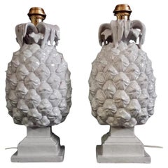 A Pair of 1970's Italian Glazed Ceramic Pineapple Lamps