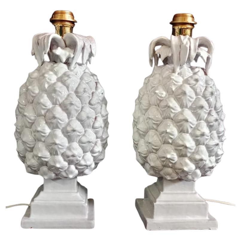 Coppia di lampade ad ananas in ceramica smaltata degli anni '70