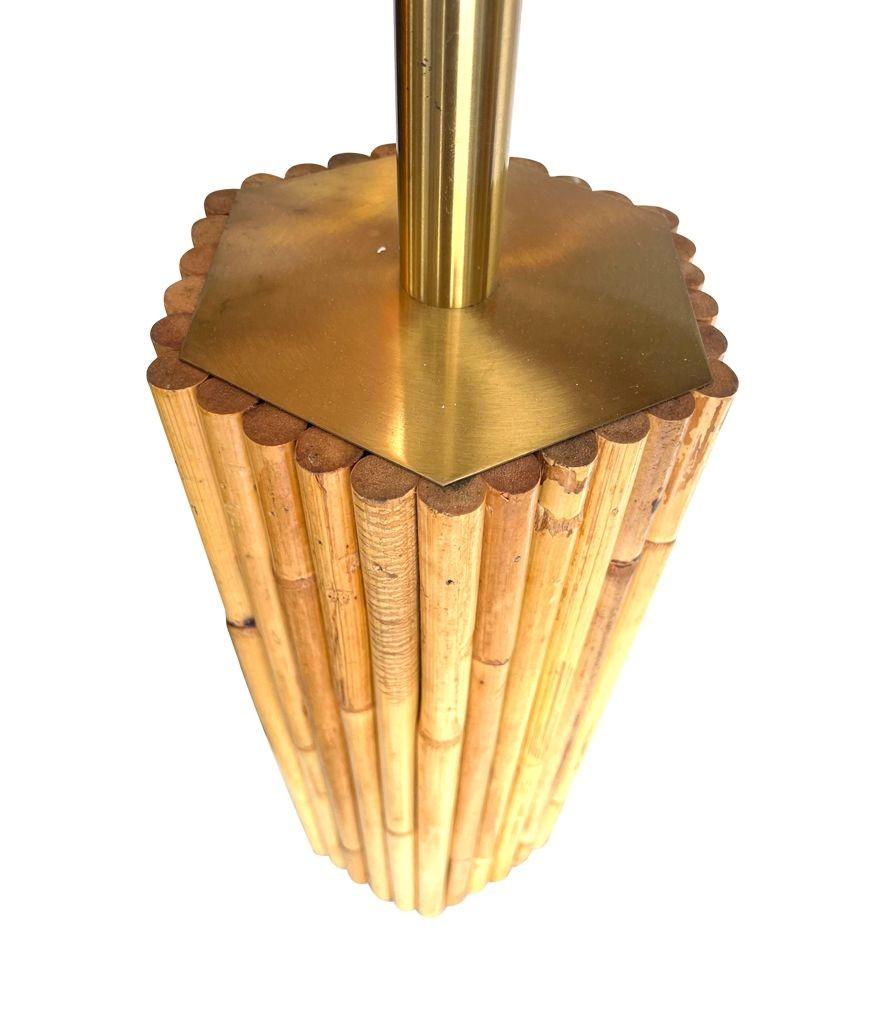 Pair of 1970s Italian Pencil Reed Bamboo Lamps with Brass Fittings 6