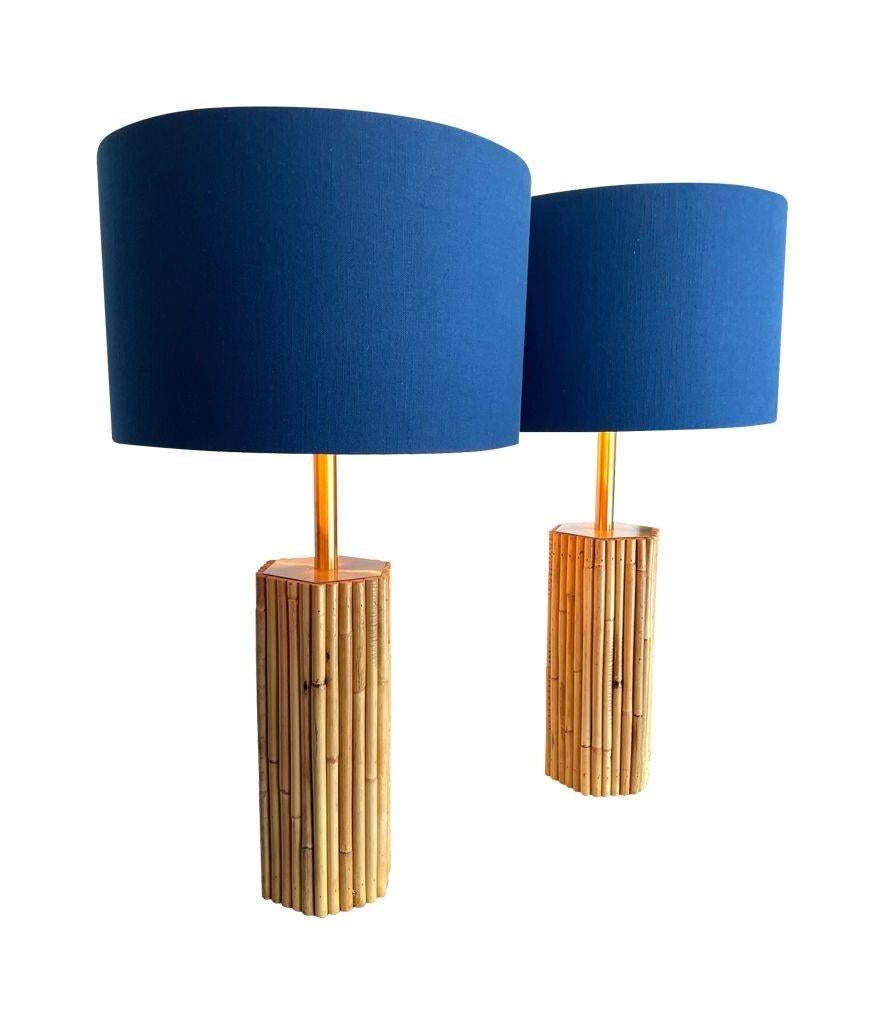 Pair of 1970s Italian Pencil Reed Bamboo Lamps with Brass Fittings In Good Condition In London, GB