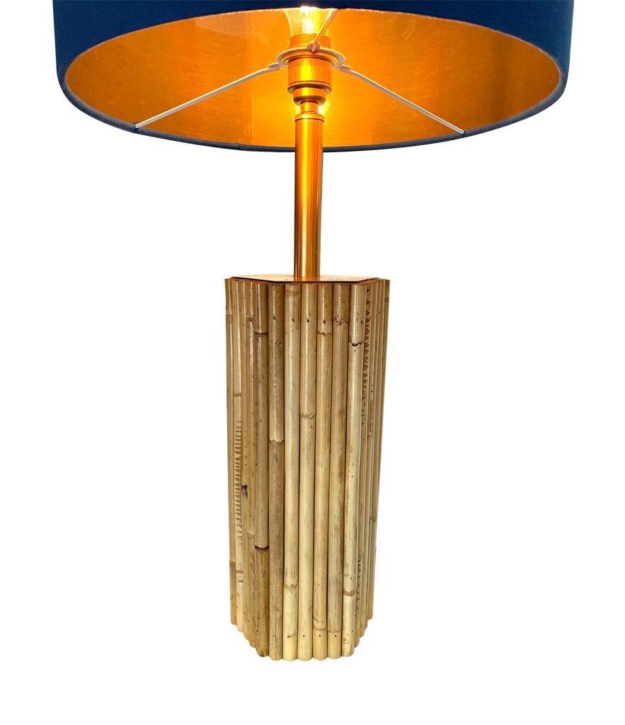 Late 20th Century Pair of 1970s Italian Pencil Reed Bamboo Lamps with Brass Fittings