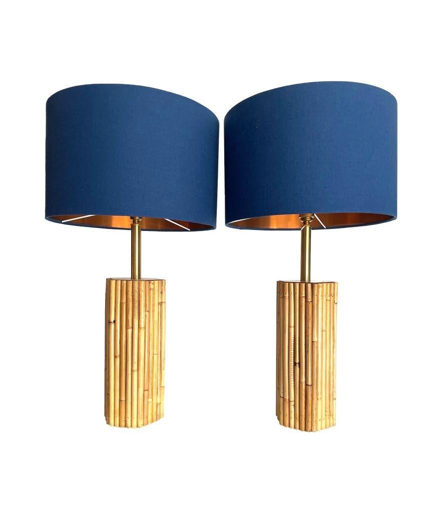 Pair of 1970s Italian Pencil Reed Bamboo Lamps with Brass Fittings 2
