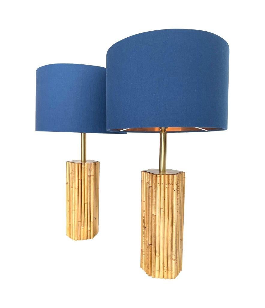 Pair of 1970s Italian Pencil Reed Bamboo Lamps with Brass Fittings 4