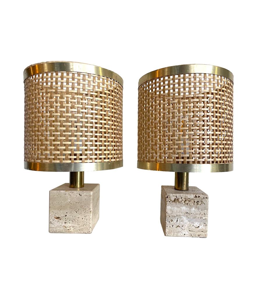 A pair of 1970s Italian travertine and brass lamps by Fratelli Mannelli 5