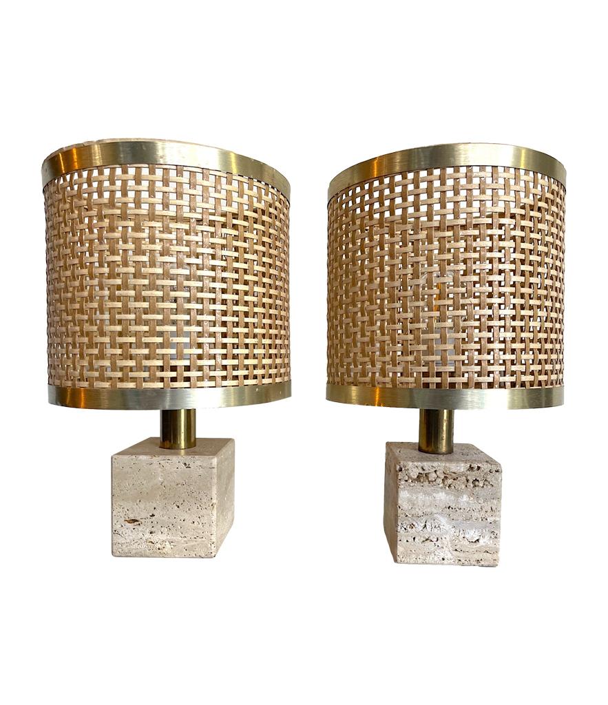 A pair of 1970s Italian travertine and brass lamps by Fratelli Mannelli 6