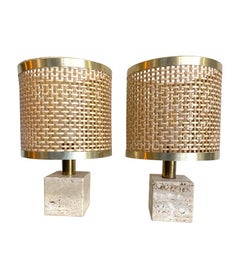 A pair of 1970s Italian travertine and brass lamps by Fratelli Mannelli
