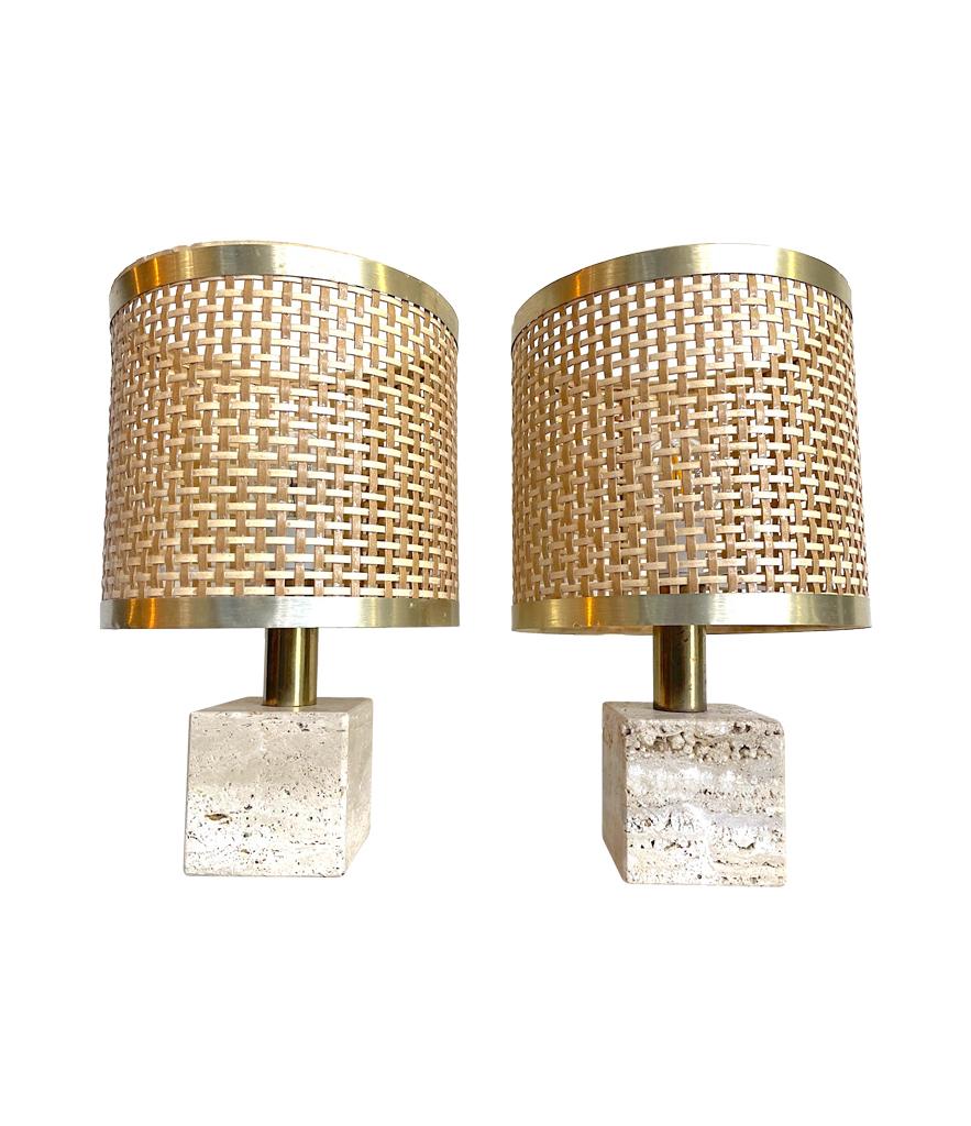 A pair of 1970s Italian travertine and brass lamps by Fratelli Mannelli 1