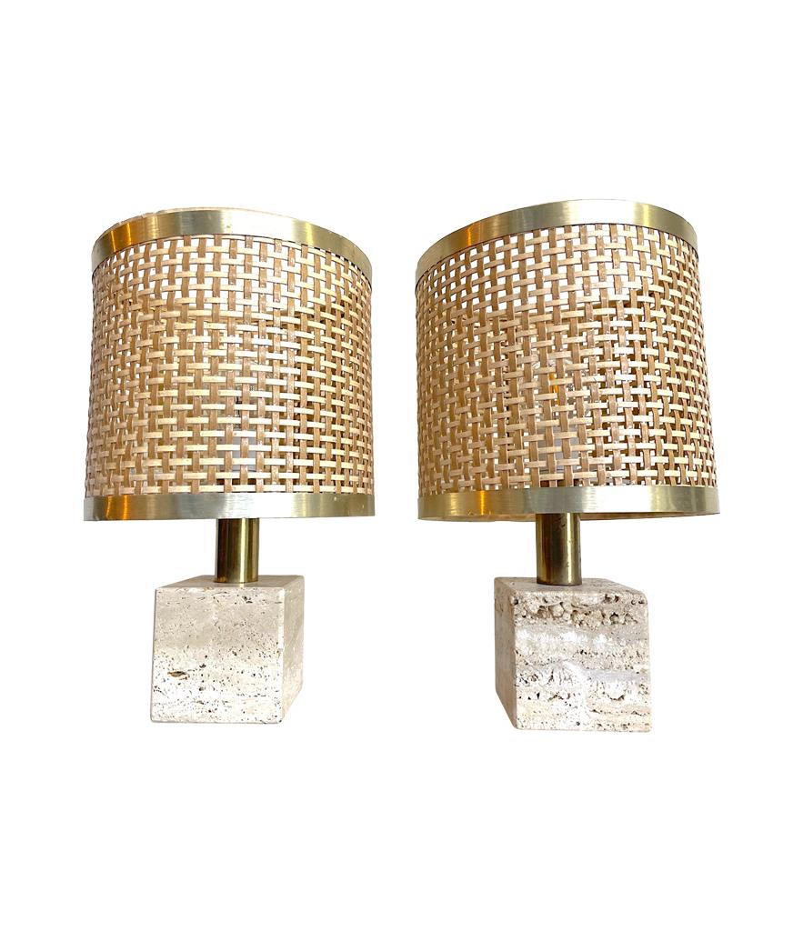A pair of 1970s Italian travertine and brass lamps by Fratelli Mannelli 2