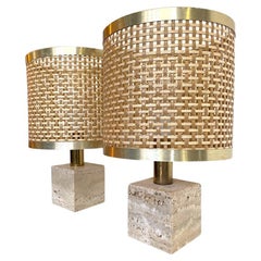 A pair of 1970s Italian travertine and brass lamps by Fratelli Mannelli