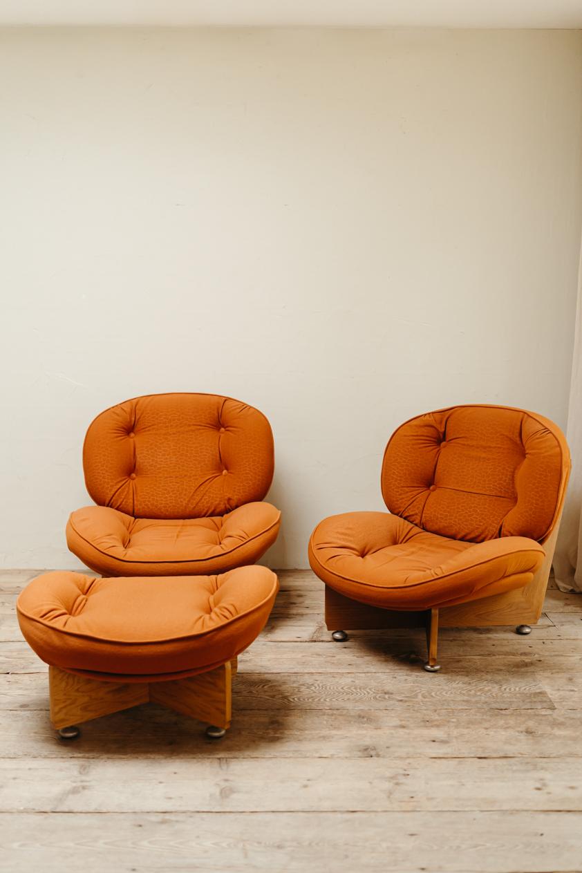 Dutch a pair of 1970's lounge chairs and one ottoman/pouf