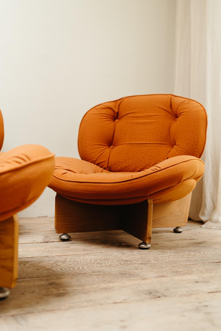 a pair of 1970's lounge chairs and one ottoman/pouf 3