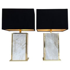 Pair of 1970s Marble and Gilt Metal Lamps with New Bespoke Shades
