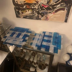 1970s Mazzega Murano Blue and White Huge Square Wall or Ceiling Lights en verre de Murano bleu et blanc