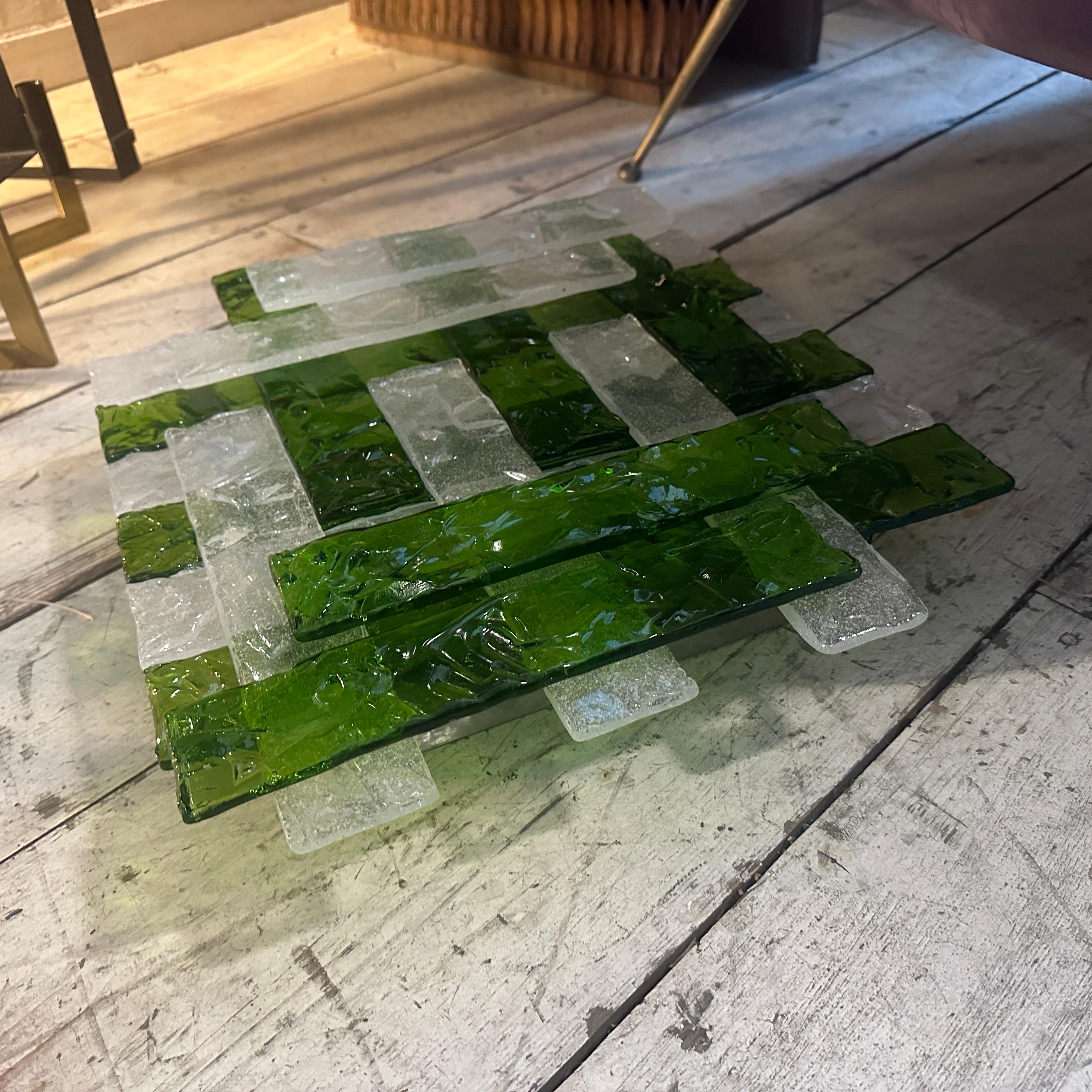 1970s Mazzega Green and White Murano Glass Huge Square Wall Lights For Sale 4