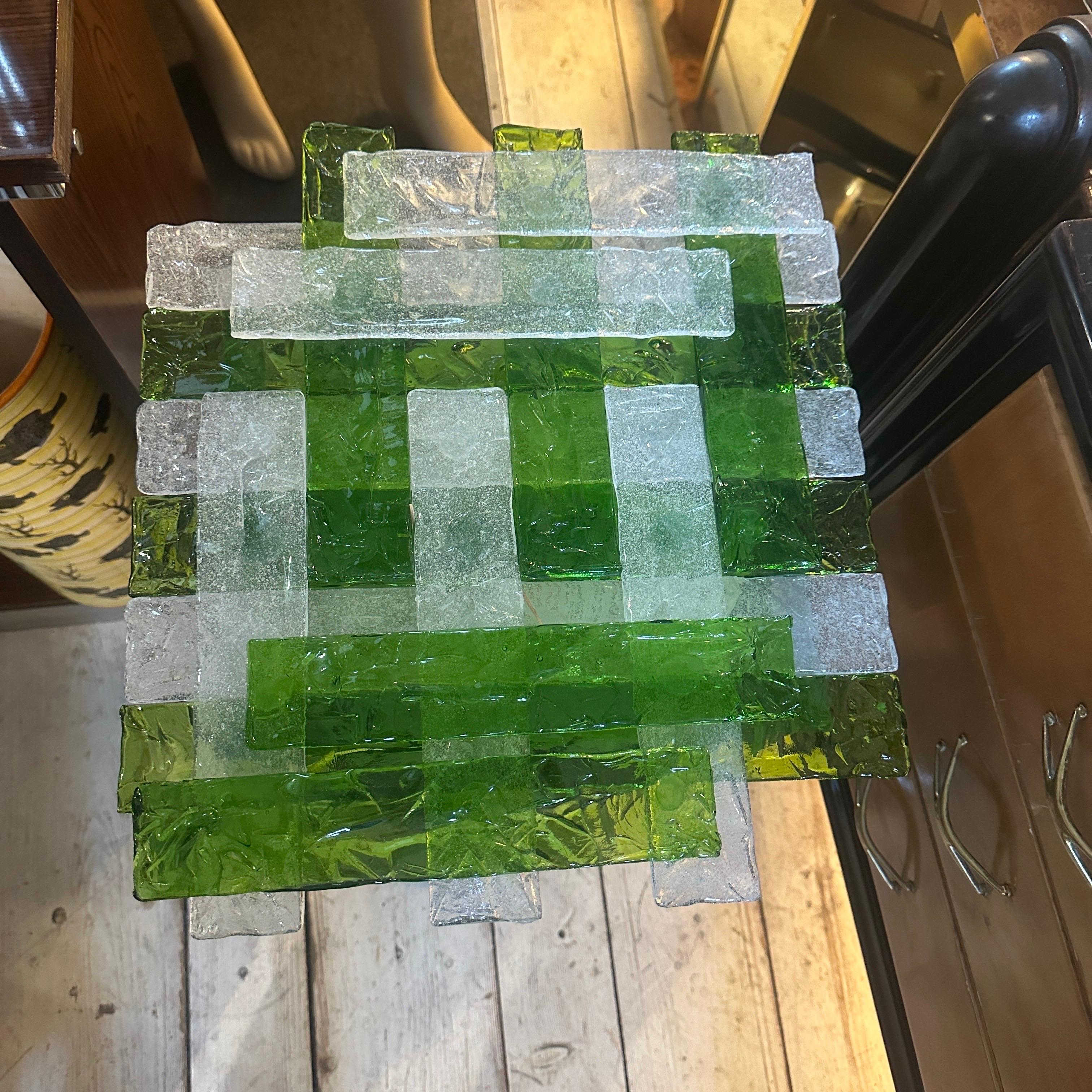 1970s Mazzega Green and White Murano Glass Huge Square Wall Lights For Sale 7