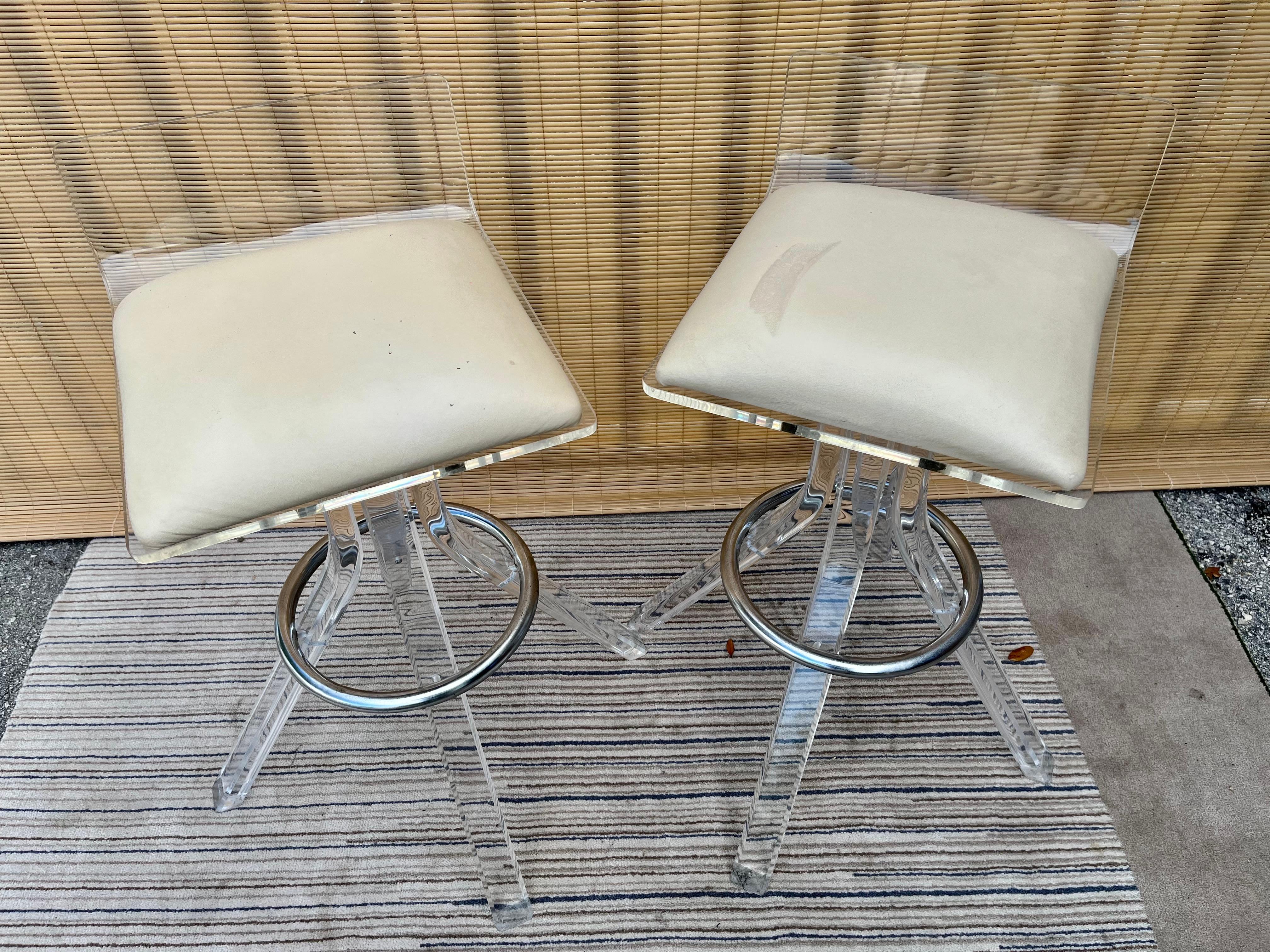 Pair of 1970s Mid Century Lucite Barstools in the Charles Hollis Jones Style For Sale 4