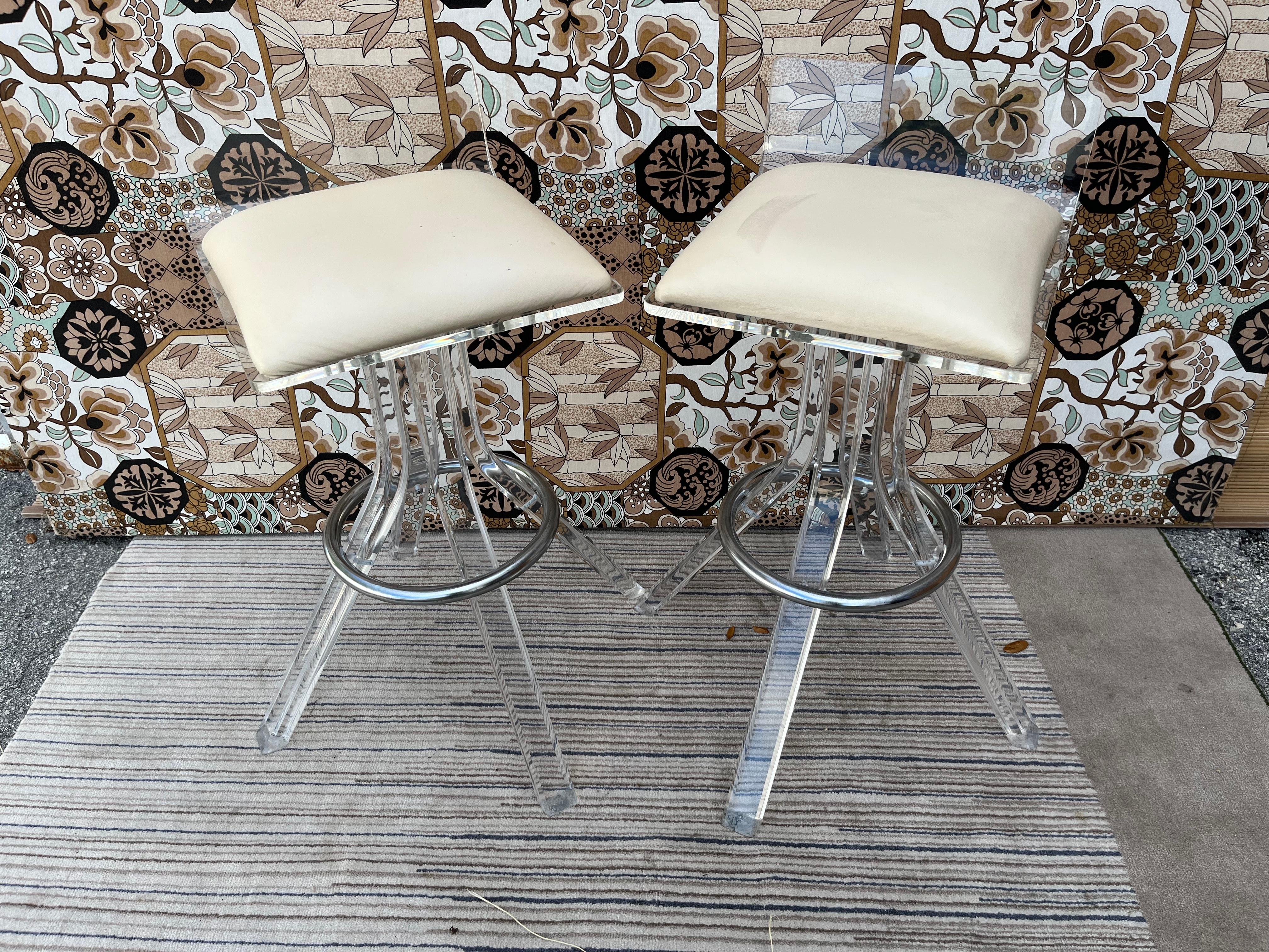 Pair of 1970s Mid Century Lucite Barstools in the Charles Hollis Jones Style For Sale 9
