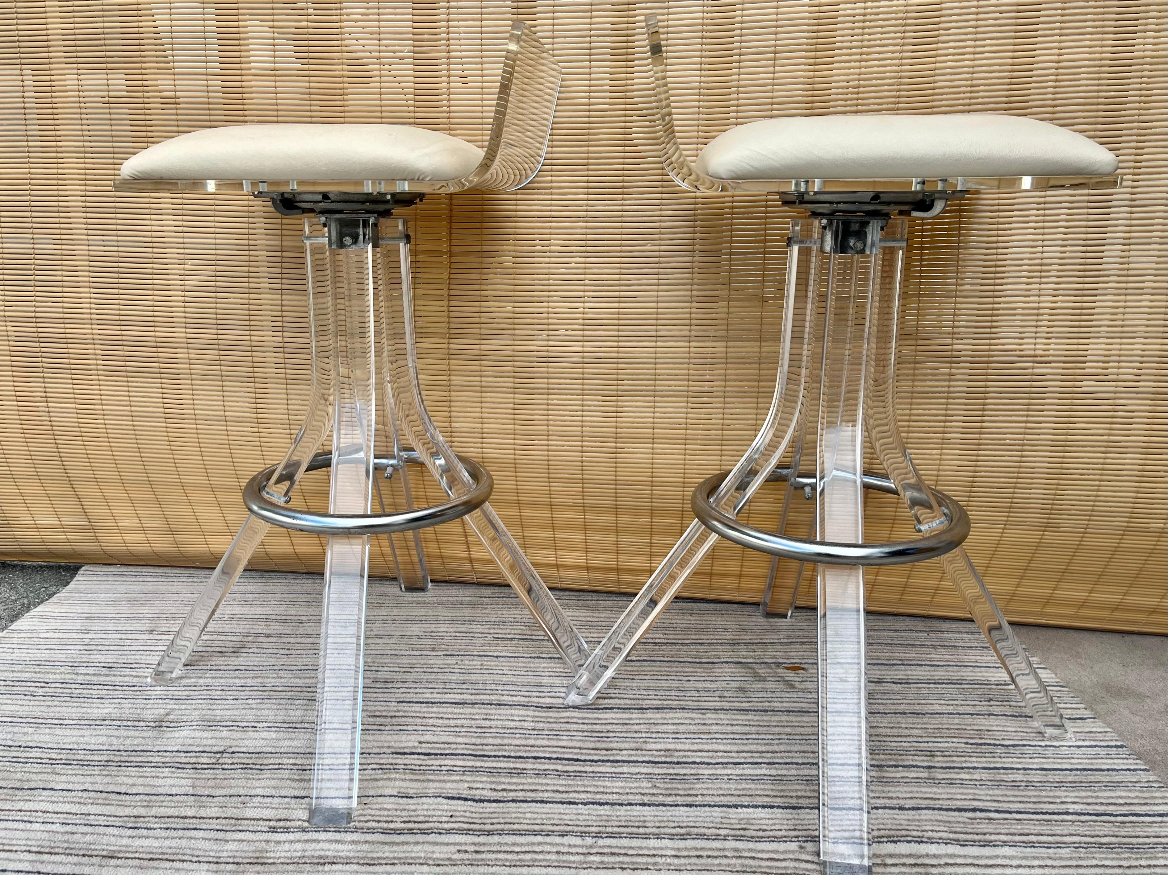 Pair of 1970s Mid Century Lucite Barstools in the Charles Hollis Jones Style For Sale 1