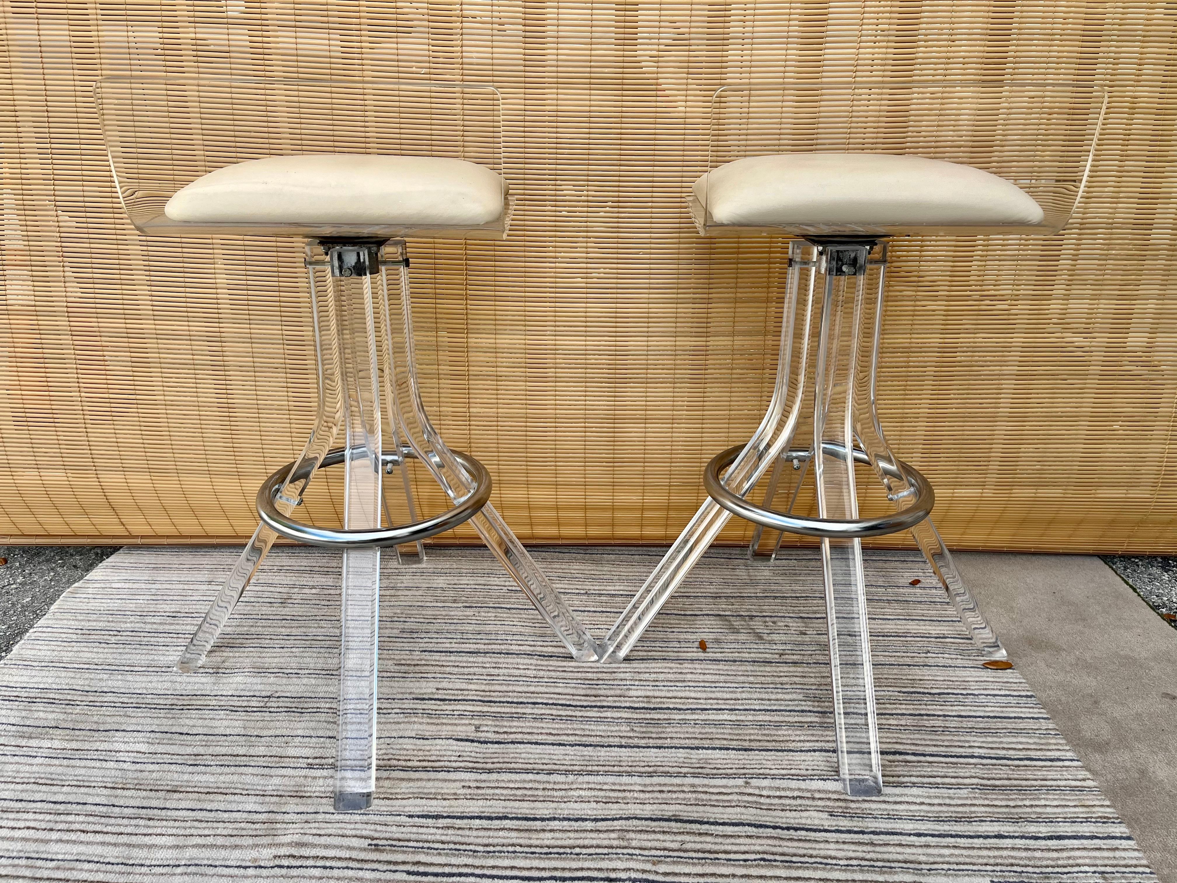 Pair of 1970s Mid Century Lucite Barstools in the Charles Hollis Jones Style For Sale 2