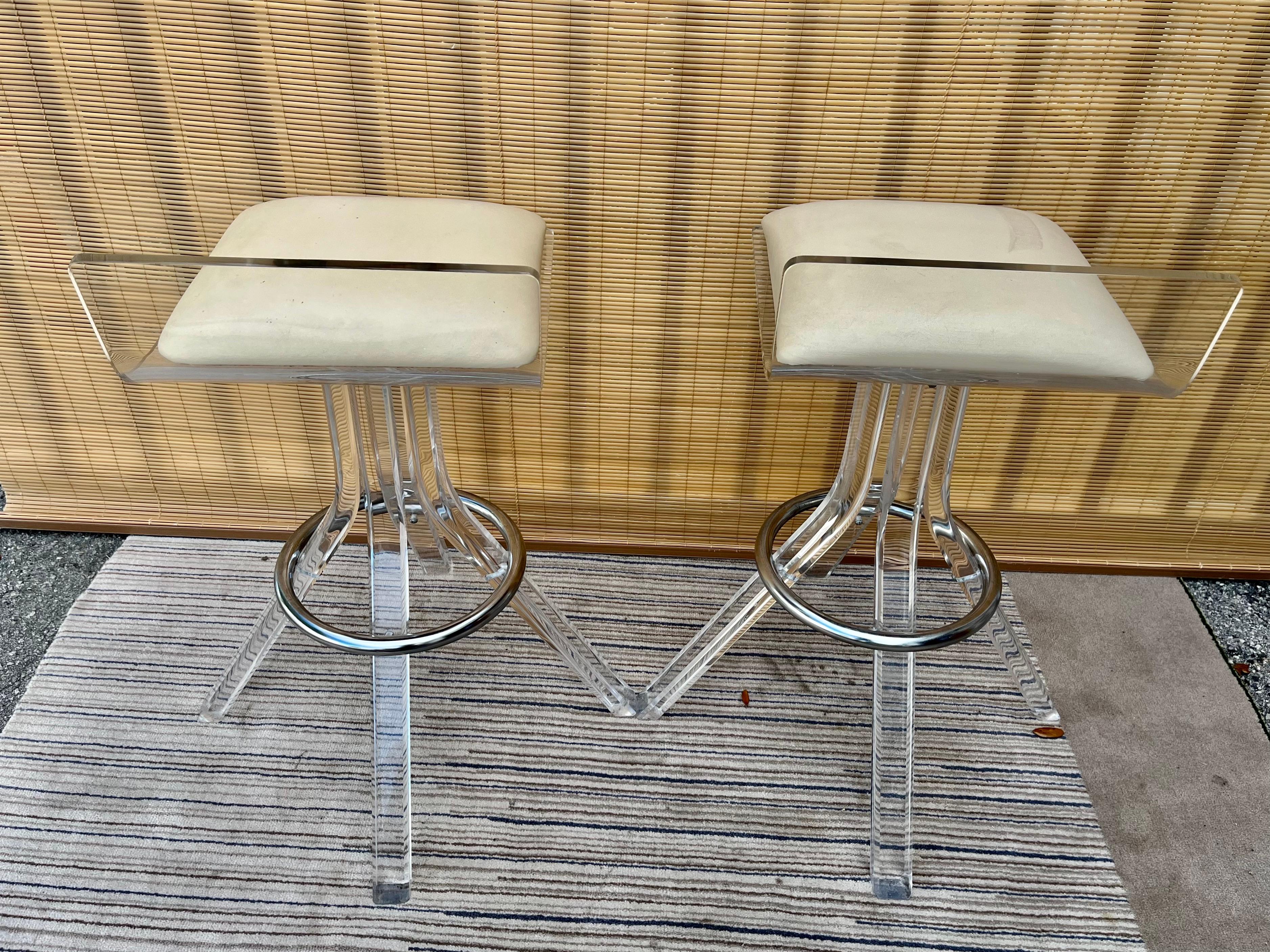 Pair of 1970s Mid Century Lucite Barstools in the Charles Hollis Jones Style For Sale 3