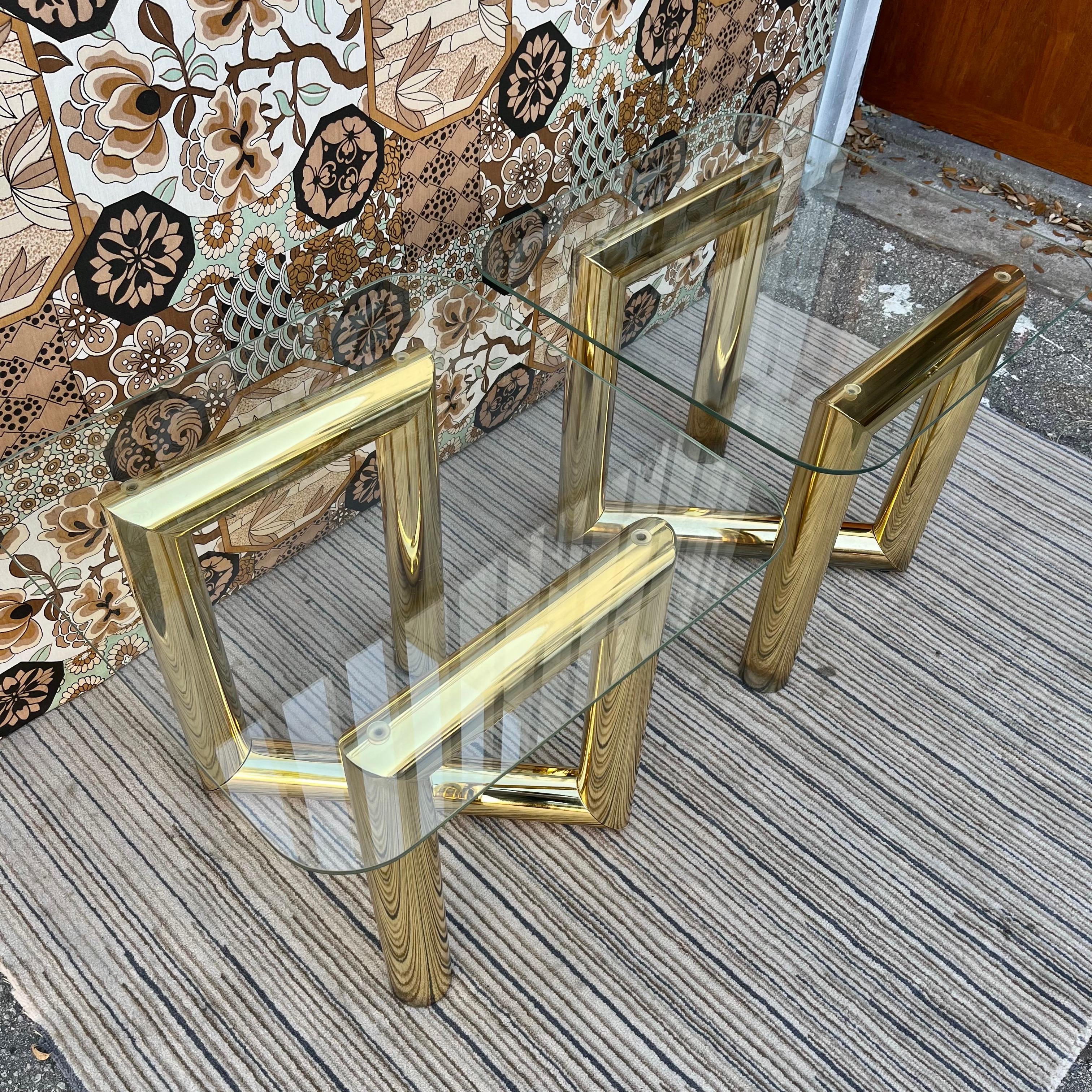 American Pair of 1970s Mid-Century Modern Brass Z Tables in the Karl Springer's Style