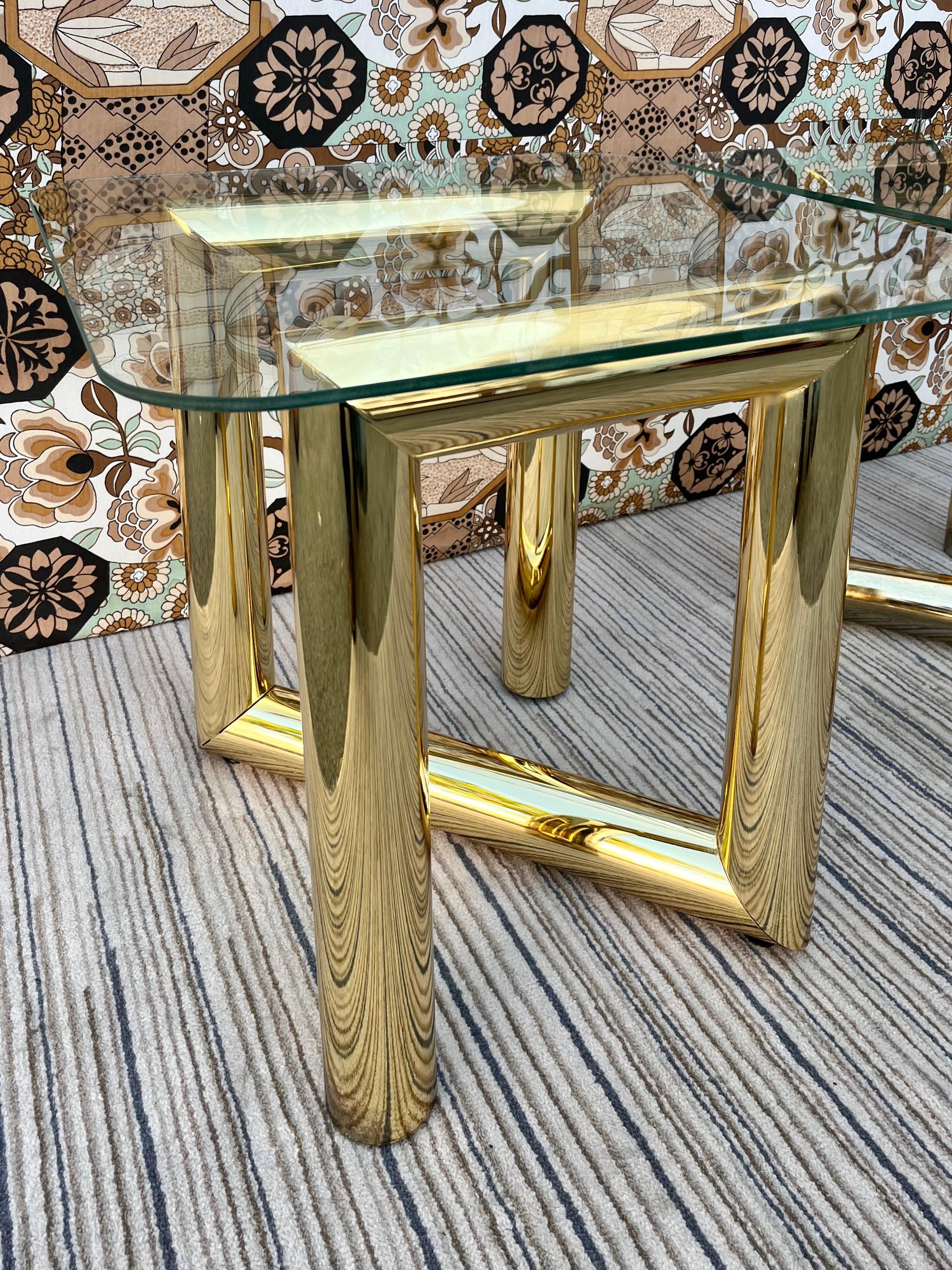 Plated Pair of 1970s Mid-Century Modern Brass Z Tables in the Karl Springer's Style
