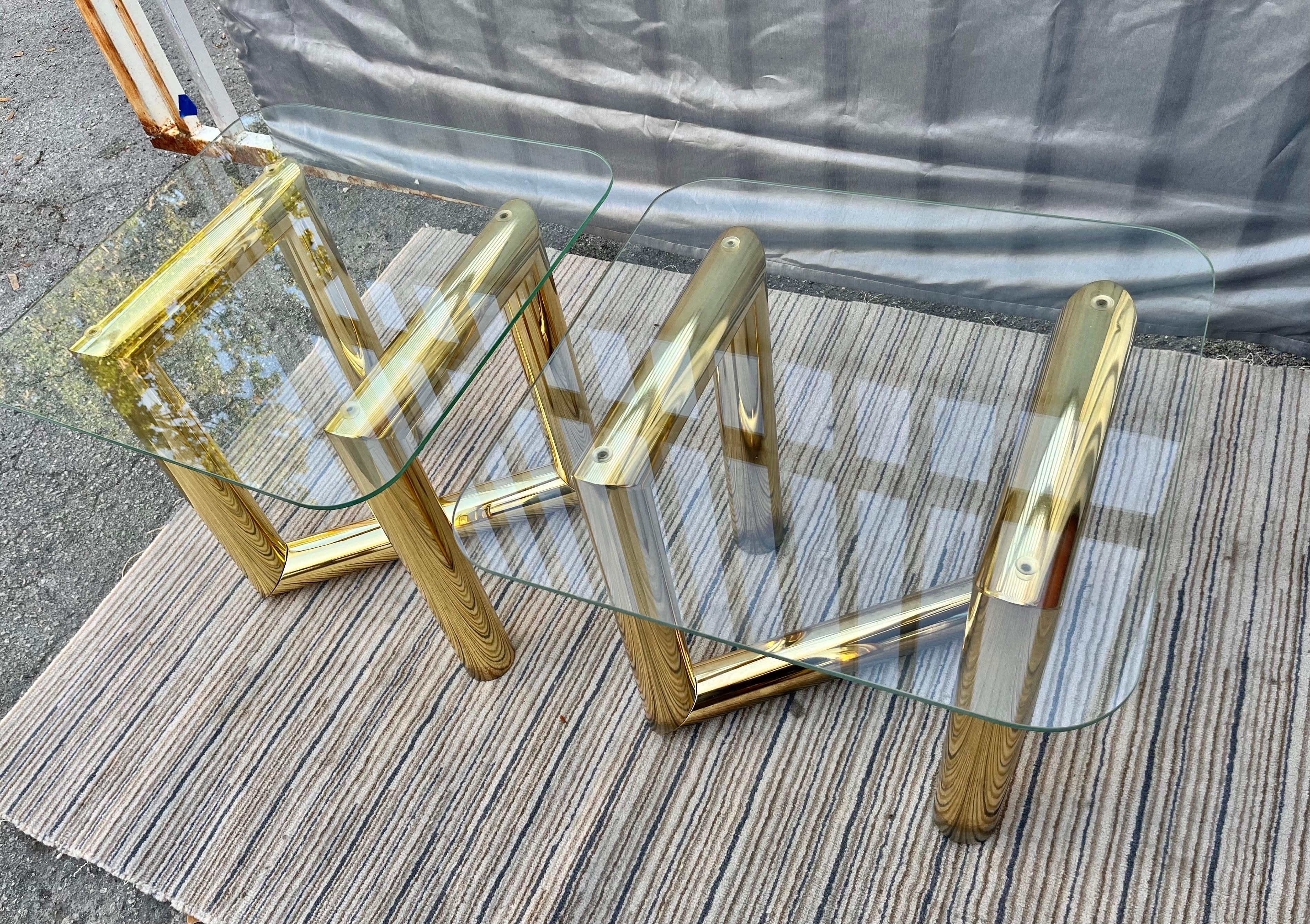 Late 20th Century Pair of 1970s Mid-Century Modern Brass Z Tables in the Karl Springer's Style