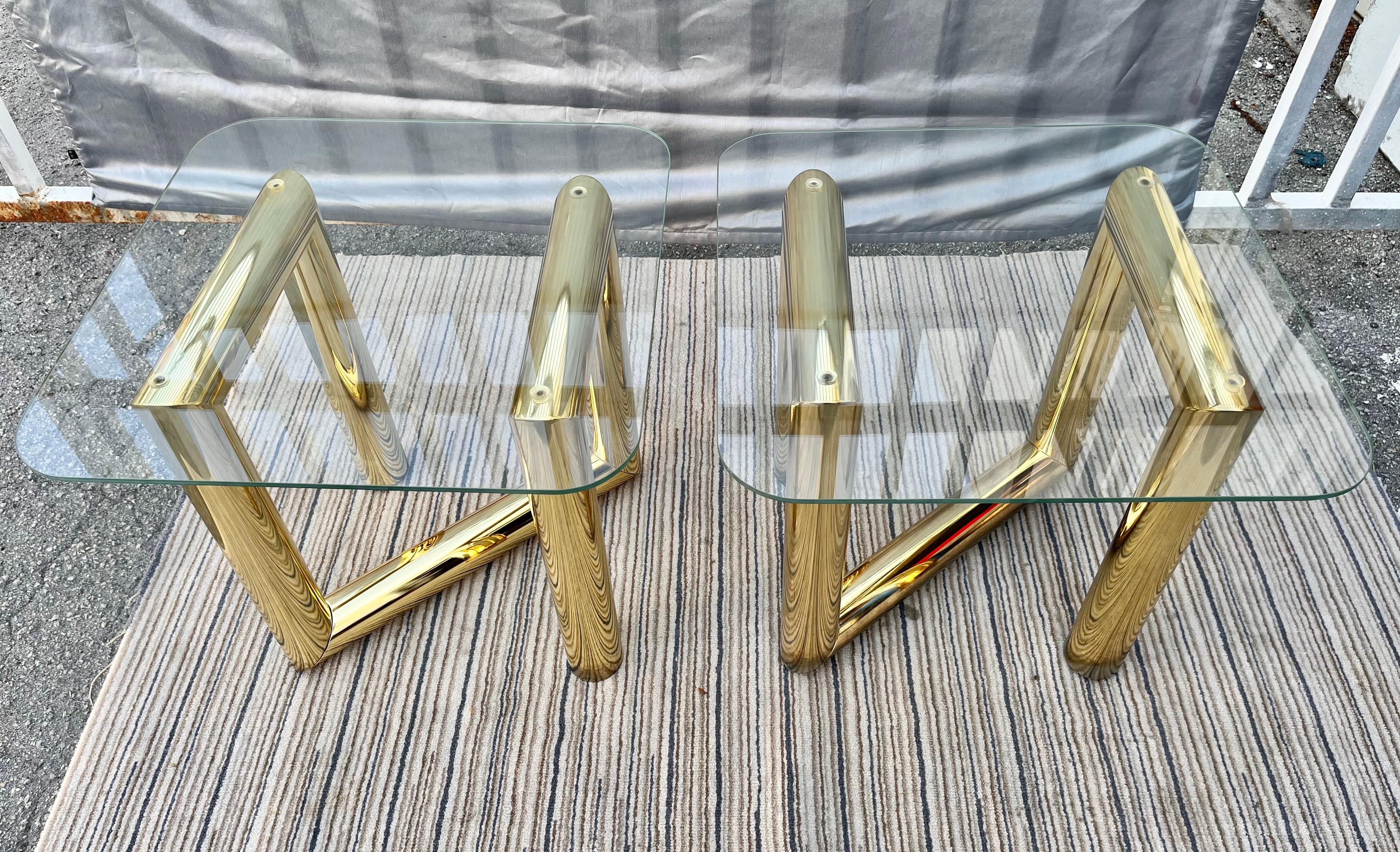 Pair of 1970s Mid-Century Modern Brass Z Tables in the Karl Springer's Style 1