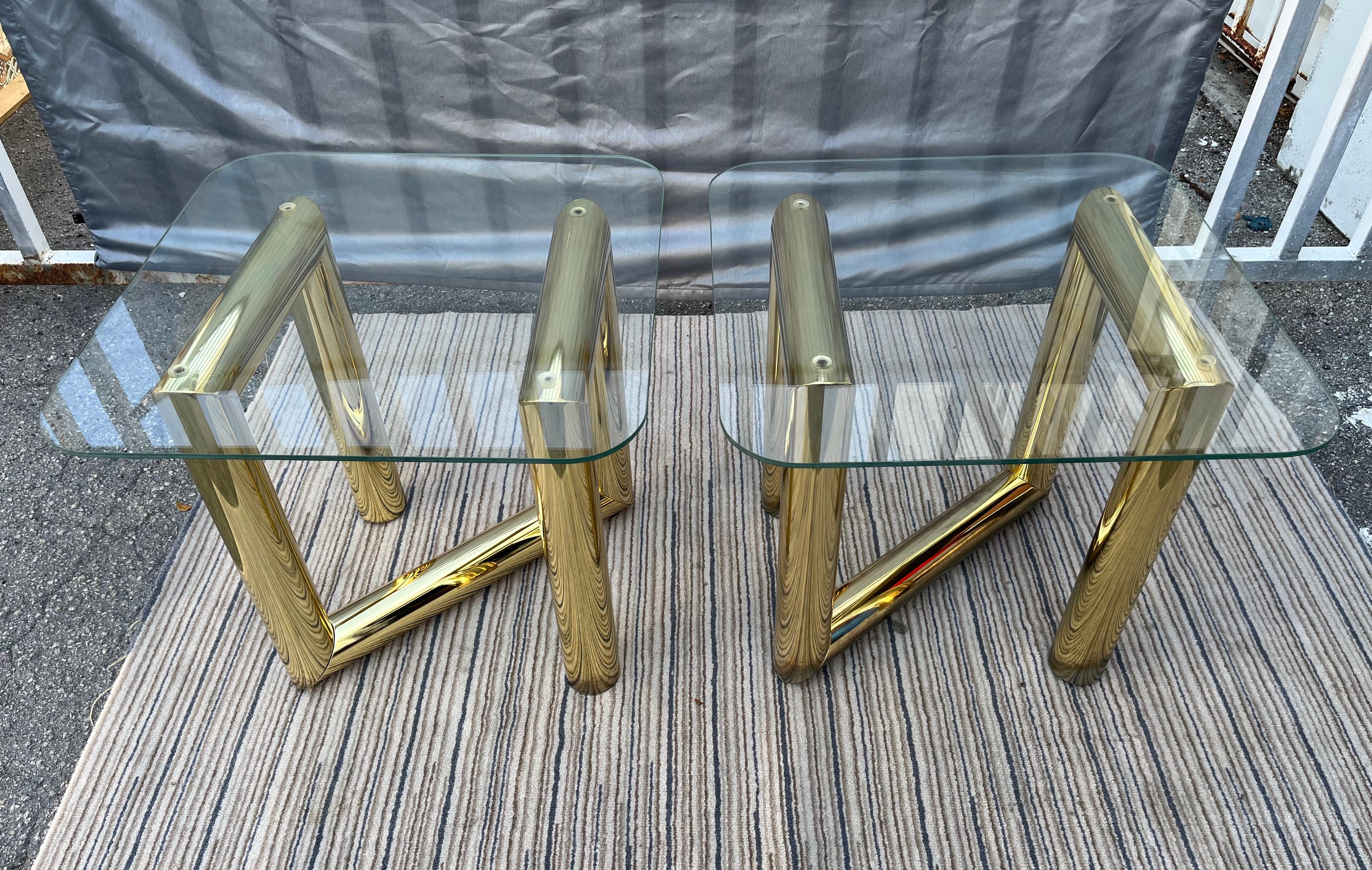 Pair of 1970s Mid-Century Modern Brass Z Tables in the Karl Springer's Style 2