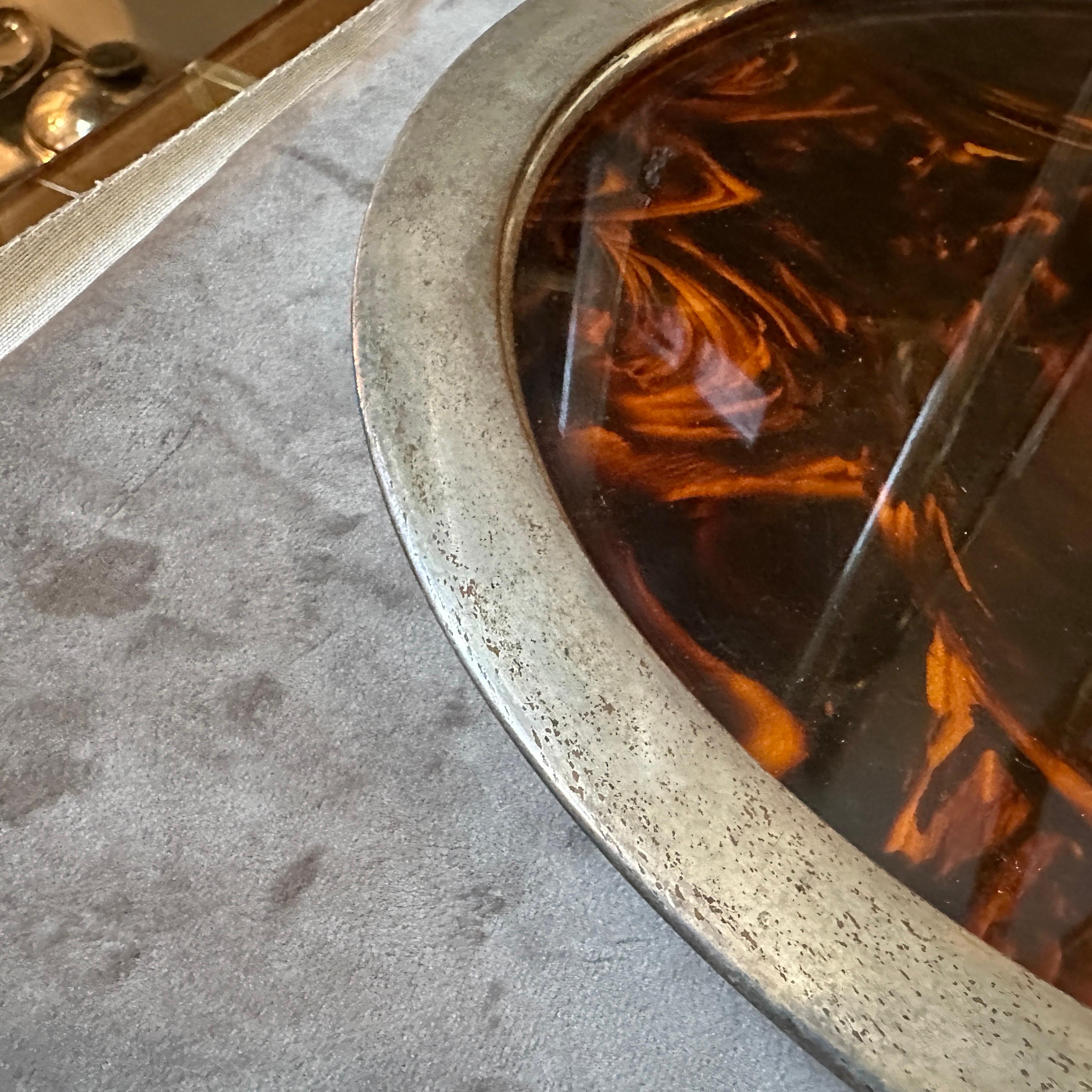 Italian A Pair of 1970s Mid-Century Modern Fake Tortoise Lucite Round Trays by Guzzini